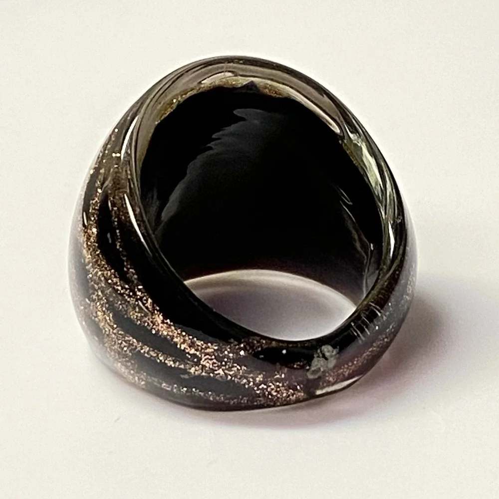 VINTAGE Glass Glitter MCM Dichroic Ring Sz 6 - Picture 7 of 11